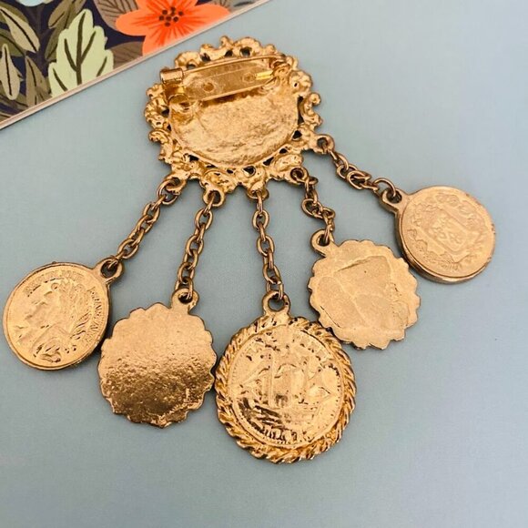 Vintage Republique Francaise Gold Tone Coin Brooch - Picture 3 of 3